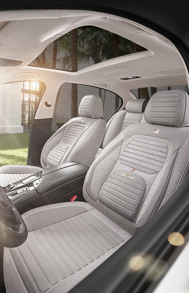 Car Seat Cushion Full Set 26 Summer New Model Linen All-Season Universal Seat Cushion Cotton Linen Seat Cover Leather Seat Cover Custom-Made