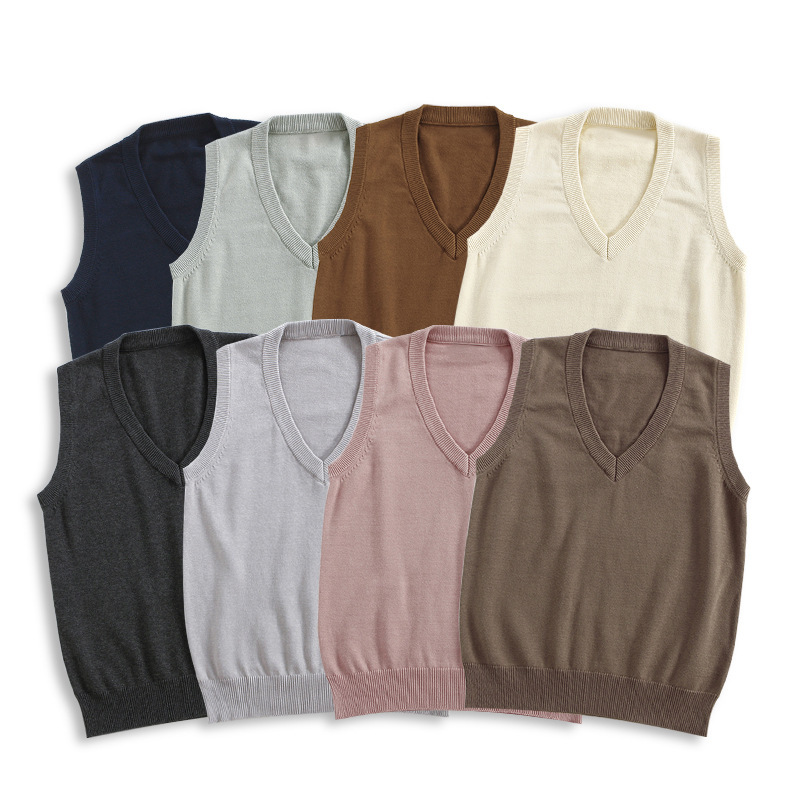 Basic V-neck Pullover JK Sweater Uniform Vest Vest Sleeveless Thin Solid Color Female Student Knitwear in stock