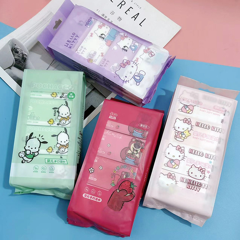 Pacha dog kt cat strawberry bear wet wipes portable small package mini wipes children's disposable hand and mouth cleaning wet wipes