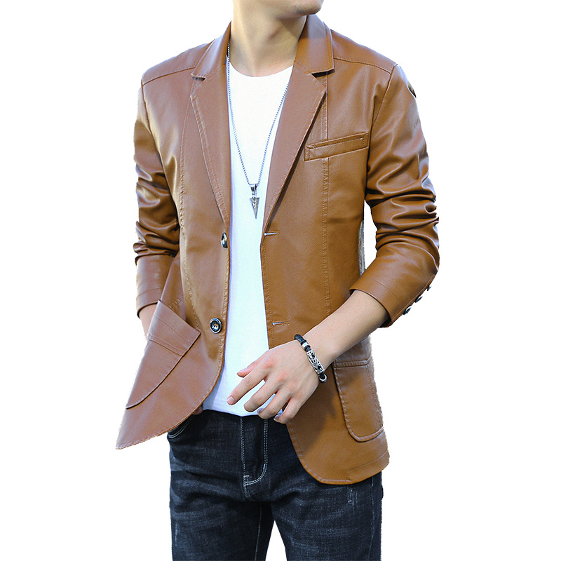 Primavera y otoño 902 cuello de traje chaqueta de cuero PU para hombre delgado estilo coreano guapo chaqueta de cuero para hombre chaqueta de motocicleta chaqueta de cuero