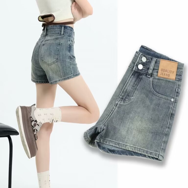 American Retro Distressed High-Waisted Jeans for Sexys in Summer, Chic Slimming Look Hot Pants Ins Trendy Shorts