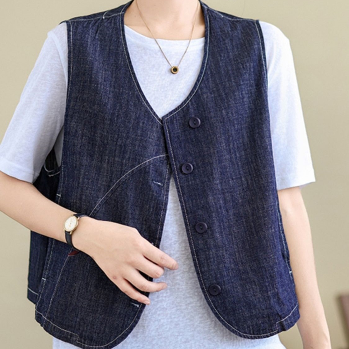 European Niche Design Denim Vest for Women, Summer Thin Loose Casual Versatile Layered Waistcoat Jacket Top