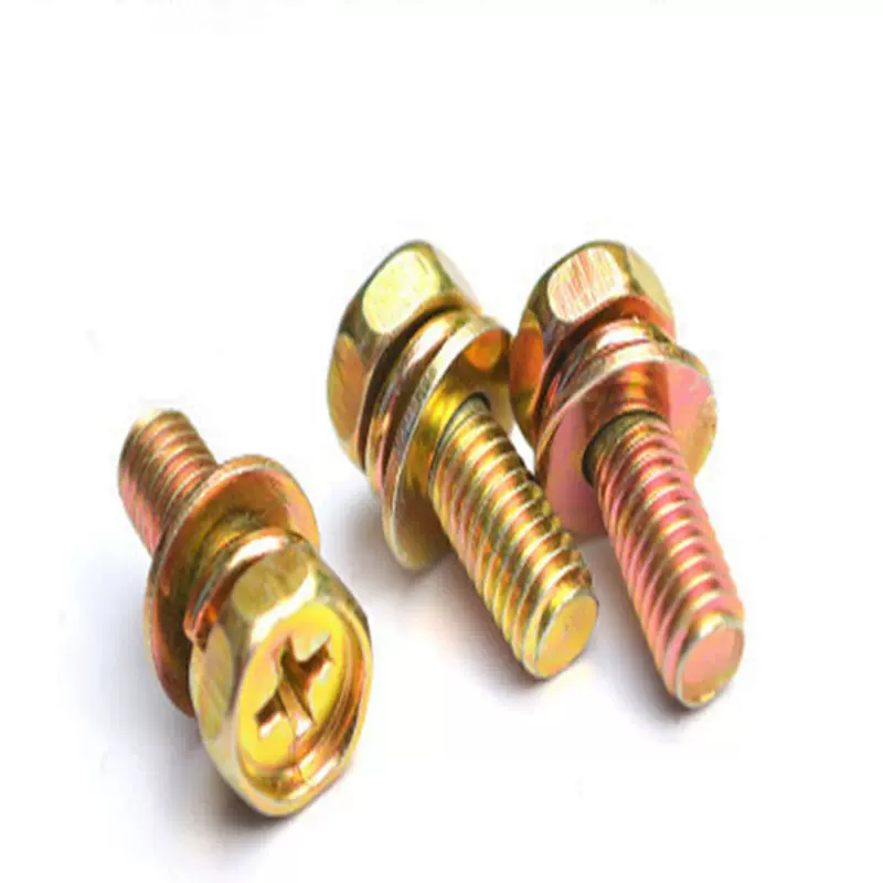 镀彩锌黄锌GB9074.13外六角十字凹穴带垫三组合螺丝螺栓M4M5M6M8