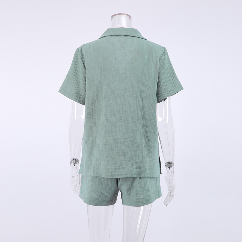 Lightweight Cotton Linen Button Up Shirt and Pant Pajama Set