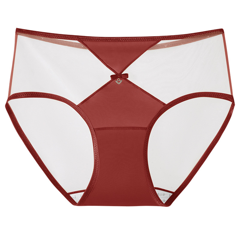 Encaje francés sexy seda de hielo de satén transpirable para niñas ropa interior de mujer agujeros transpirables entrepierna agradable para la piel calzoncillos de mujer