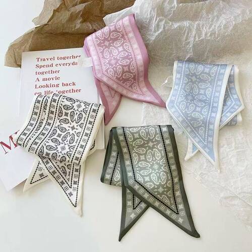 Korean Retro Cashew Flower Silk Scarf, Elegant Small Collar Scarf, Versatile Headband, Hair Tying, Long Belt, Ornament Ribbon, Gift Box