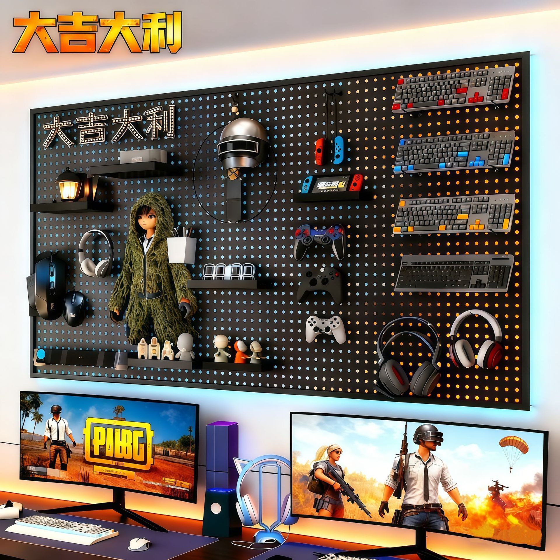 Metal Perforated Board Gaming Wall Partition Study Computer Desk Multi-Hole Storage Rack Wall Hardware Perforated Board Manufacturer Wholesale