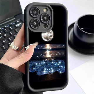 月夜海面阶梯黑色新款凹槽适用iPhone14/15/16/17promax手机壳保