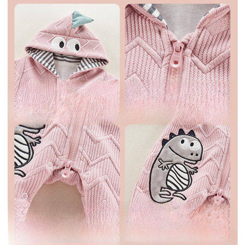 Baby Bodysuit Spring Collection 2024 New Gender-Unisex Cartoon Dinosaur Newborn Baby Fleece Warm Outerwear