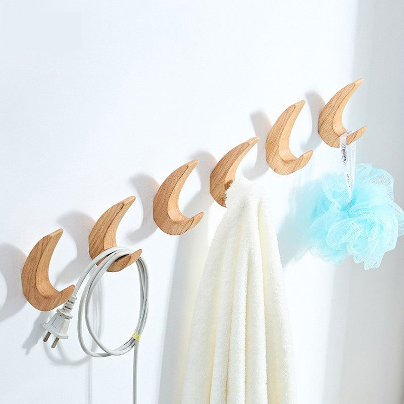 Solid Wood Hook, Simple Art Wall Decoration, Moon Creative Wall-Mounted Coat Hook, Home Space Decoration, Wall-Mounted Style