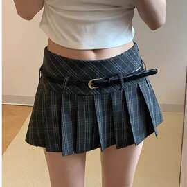 学院风复古格纹低腰百褶短裙设计感半身裙女夏季小众A字裙子