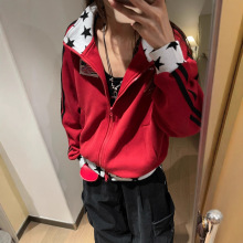 复古街头条纹撞色拼接星星立领夹克外套女宽松休闲百搭叠穿棒球服