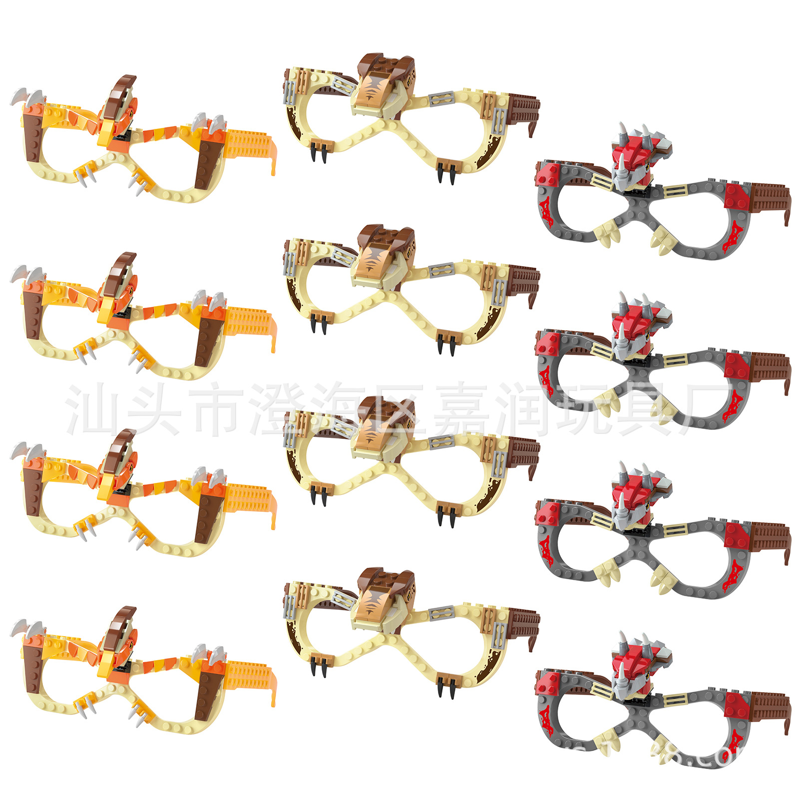 Сумка из 4 шт. Тираннозавр Рекс + 4 шт. Трицератопс + 4 шт. Небесное крыло (очки из строительных блоков своими руками)