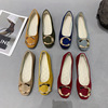 2023 spring and summer new women's shoes new casual metal buckle square head flat mouth flat bottom women's single shoes large size working shoes