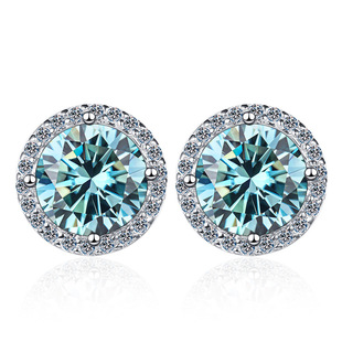 2022 New 925 sterling silver stud earrings 1 karat moissanite four-claw round bag earrings cross-border hot sale