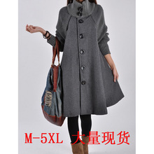 秋冬季新款韩版大码女装中长款宽松呢子大衣斗篷毛呢风衣外套