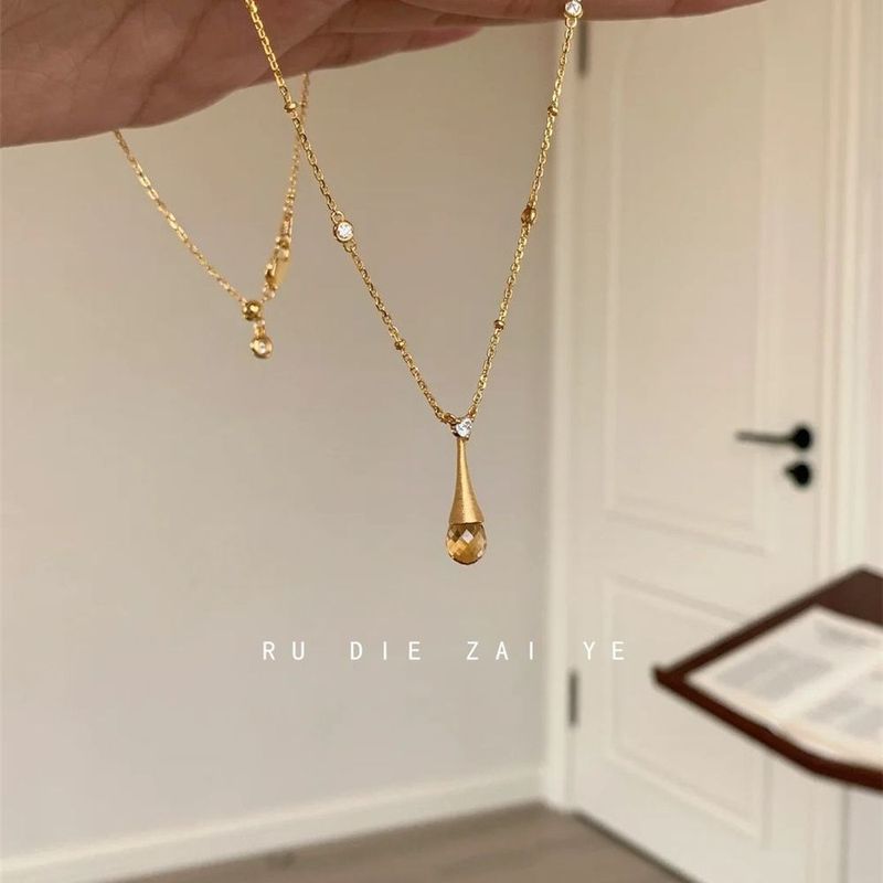 库宁 八方来财~金色沙漏水滴项链轻奢高级感气质小众复古锁骨链|undefined
