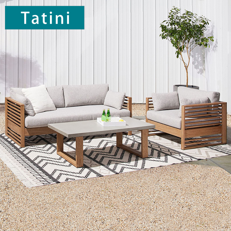 Conjunto de muebles de teca para exteriores, resistentes al agua y a los rayos UV, para sofá de jardín, patio, terraza, balcón, villa, con mesa de centro.