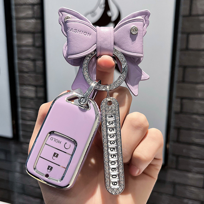 BT 키 G 모델 - 스마트 3버튼 [싱글 쉘 퍼플] + 퍼플 리본 다이아몬드 버클 + 실버 번호판