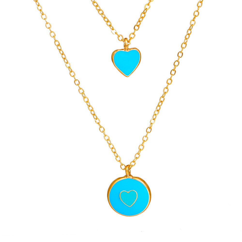 Multi layered love with new multi-color oil dripping peach heart collarbone chain trendy and niche design sense necklace_voghion.com