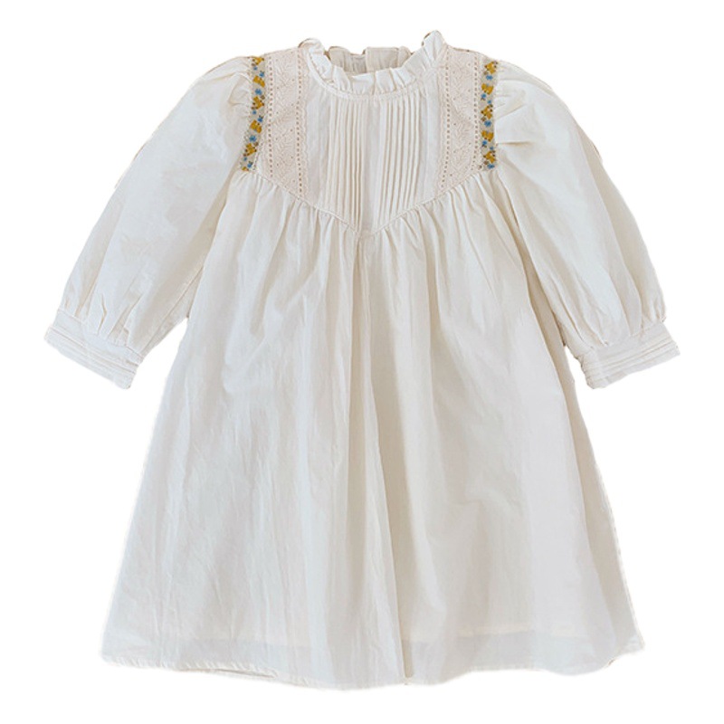 Vestido de niña bordado con cuello de pie plisado francés dulce Corea del Sur ropa infantil 2024 vestido de princesa de encaje de otoño para niños