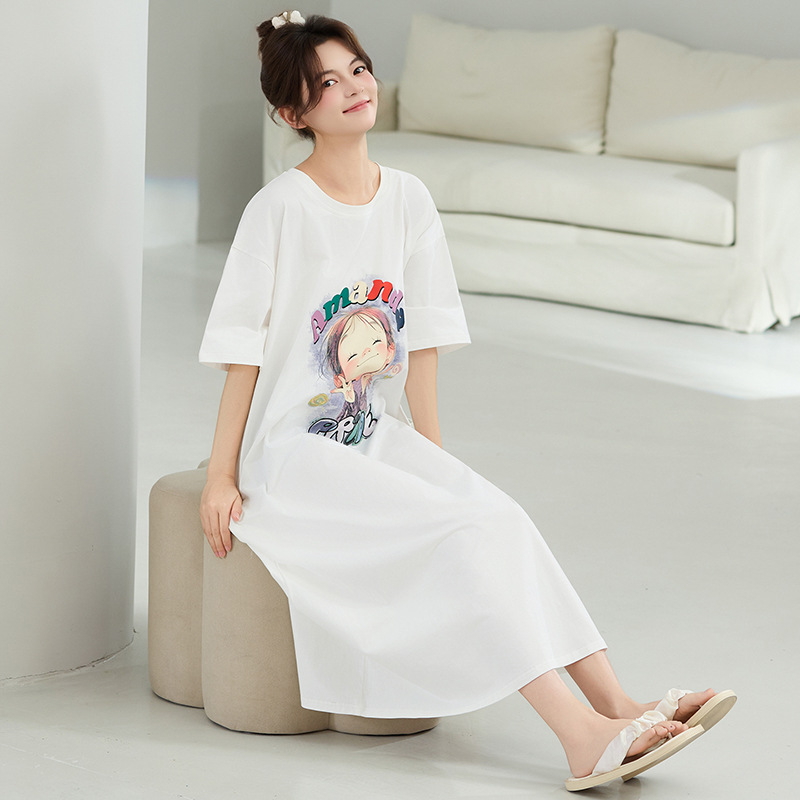 Camisón mujer verano algodón de manga corta 2025 nuevo estilo algodón fresco dibujos animados lindo pijamas de mujer ropa de casa se puede usar afuera