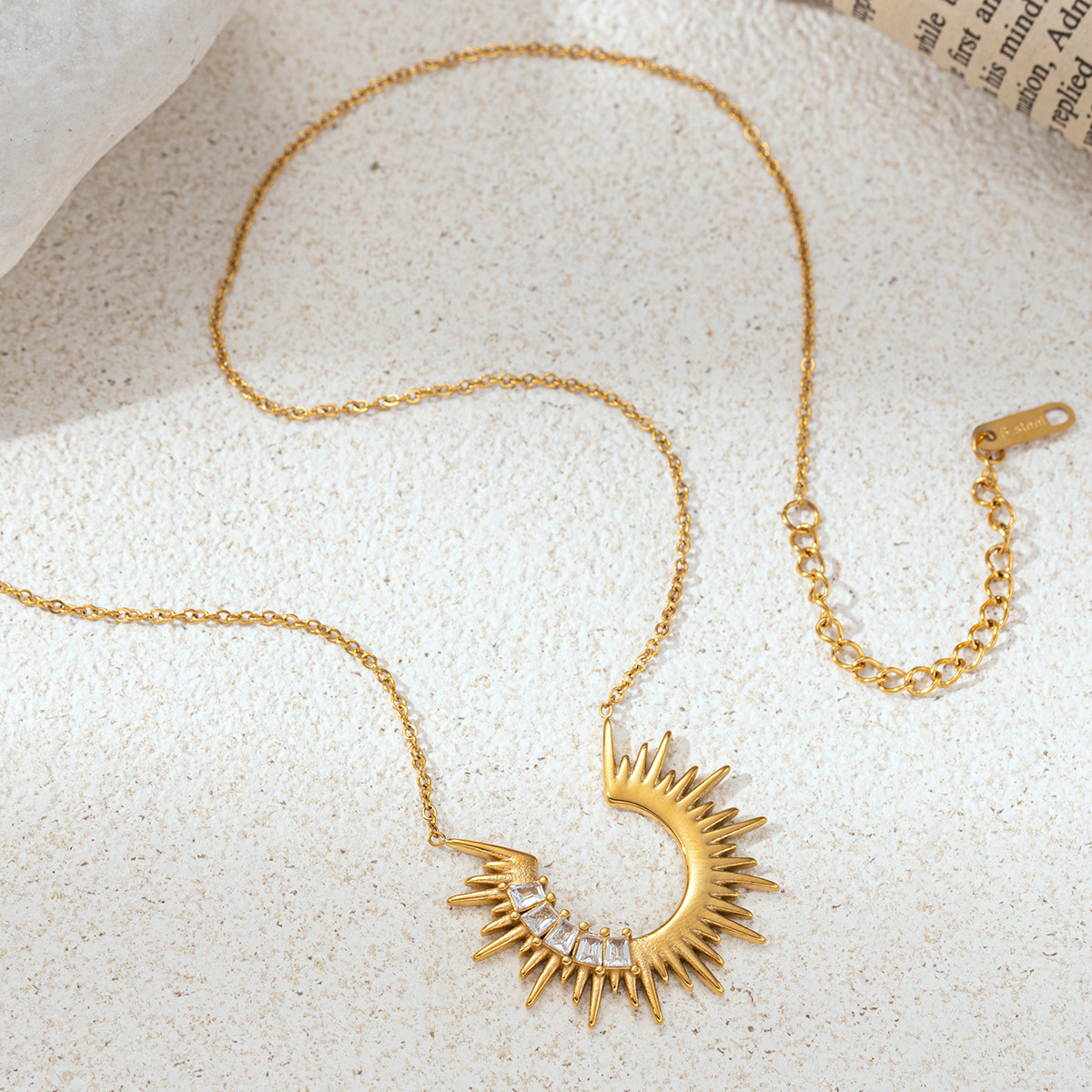 Collar de acero inoxidable TENA Europa y América lujo ligero nicho universal cruz colgante sol cadena delgada acero titanio no desvanecerse mujer