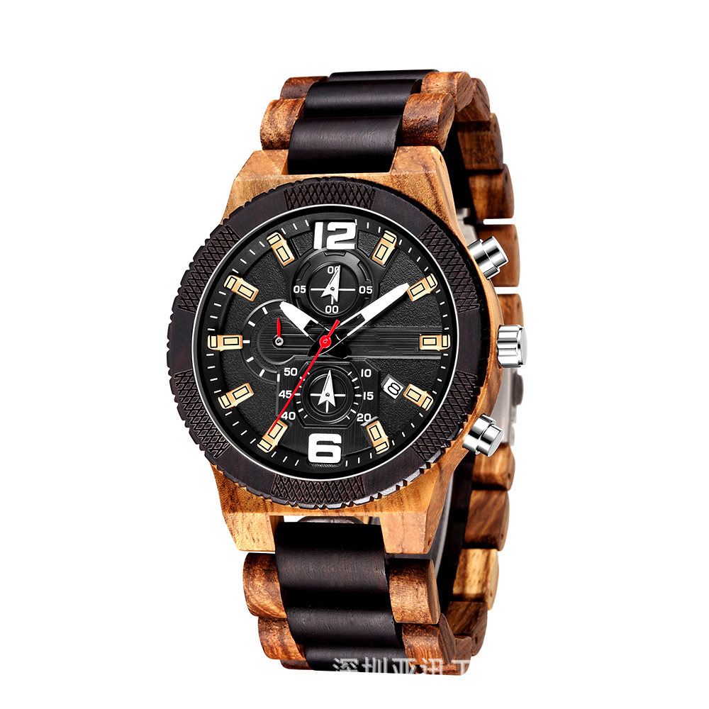 kunhuang Kun Huang Watch Men's Watch Wrist Watch Sport Multifunctional Quartz Wooden Watch