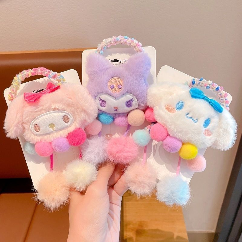 Kolomi anillo de cabello para niños cuerda de cabeza adorable Sanrio hilo de dibujos animados elástico chica Zuma bola de cola de caballo adornamiento para el cabello
