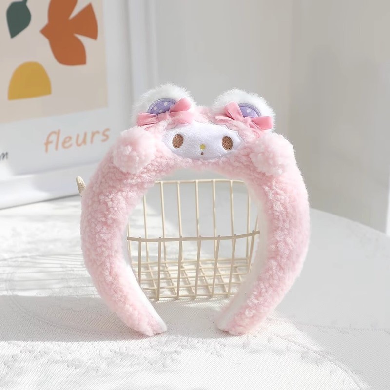 ピンクのメロディーヘッドバンド、かわいいガーリーハートぬいぐるみ洗顔ヘッドバンド、高頭頂ヘアピン、日本のかわいいヘアアクセサリー|undefined