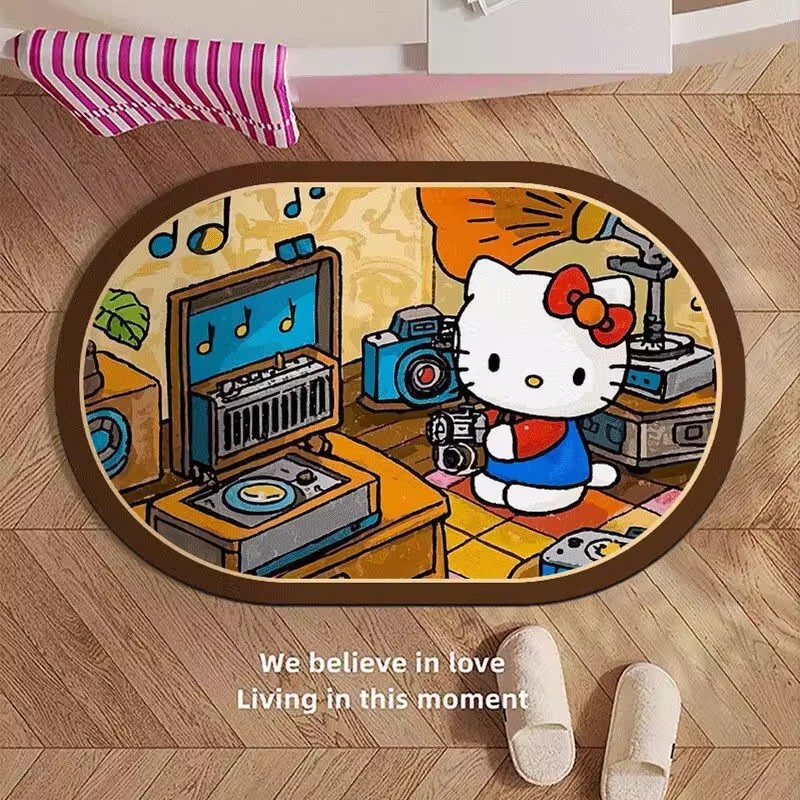 可爱复古kitty硅藻泥地垫浴室洗漱间吸水防滑地垫入户玄关装饰垫|undefined