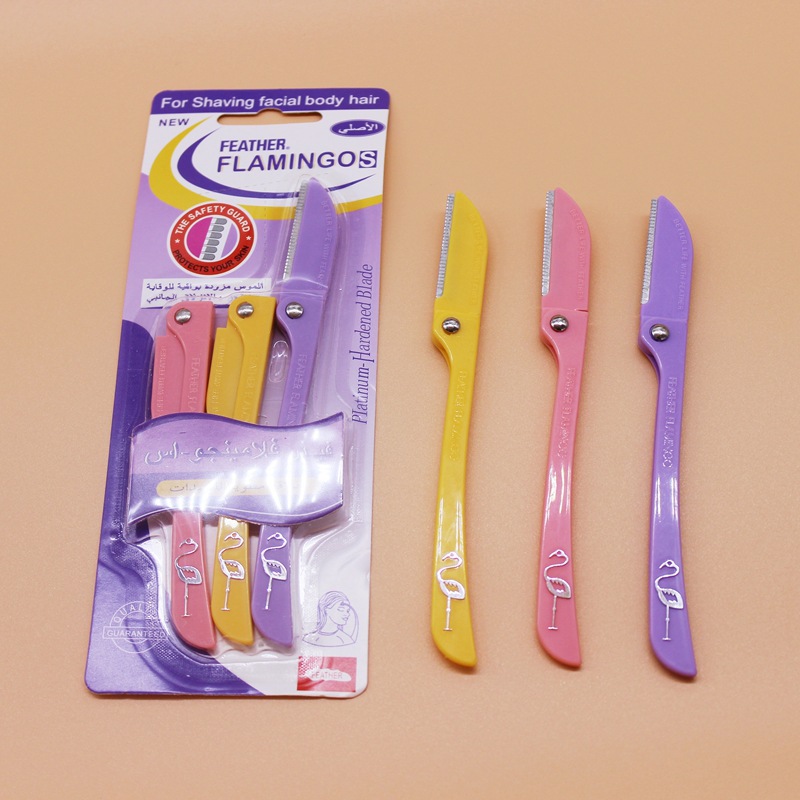 Folding brow razor for women, new model with protective net, 3-piece set eyebrow microblading kit, mini manual razor wholesale