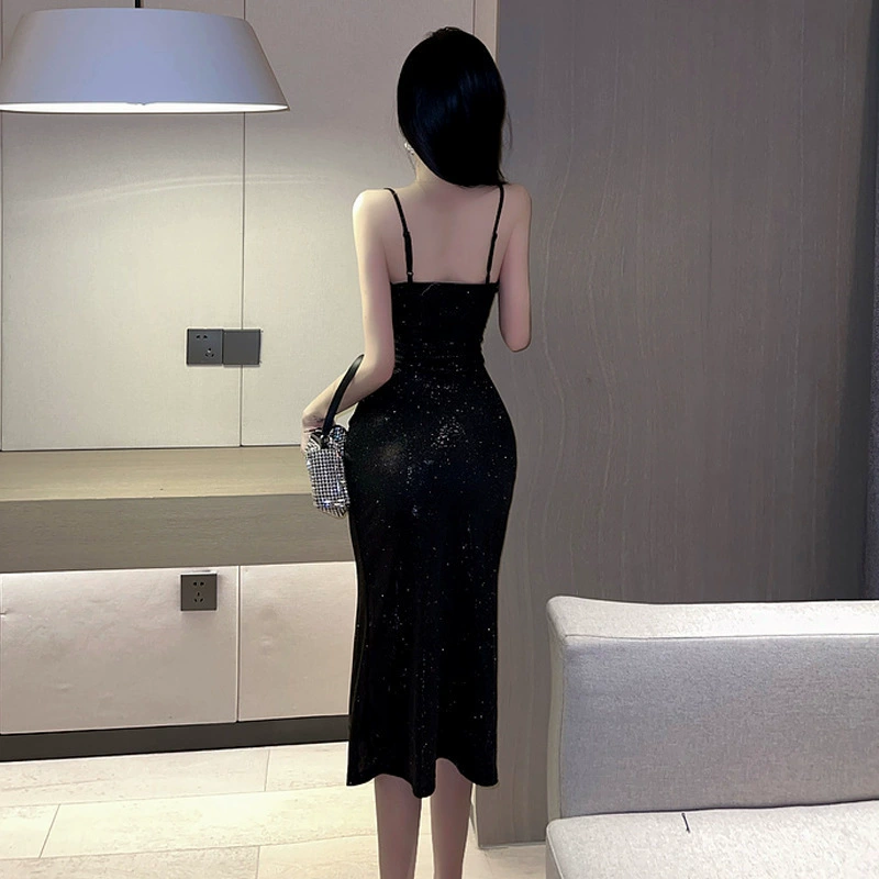 Sexy shiny slip dress, fitted brace, backless