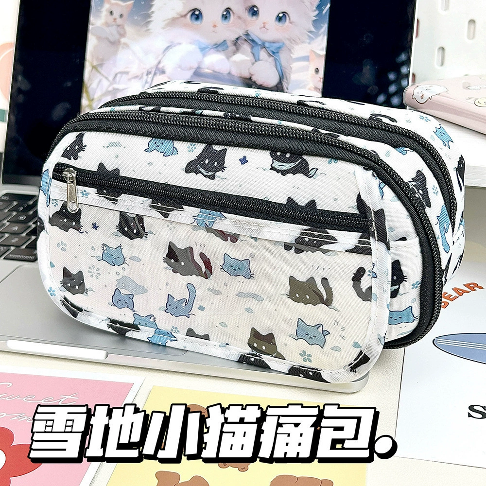 Pencil case (Brand) capacious anime print bag, double-zip organizer with keychain, 0.135 kg
