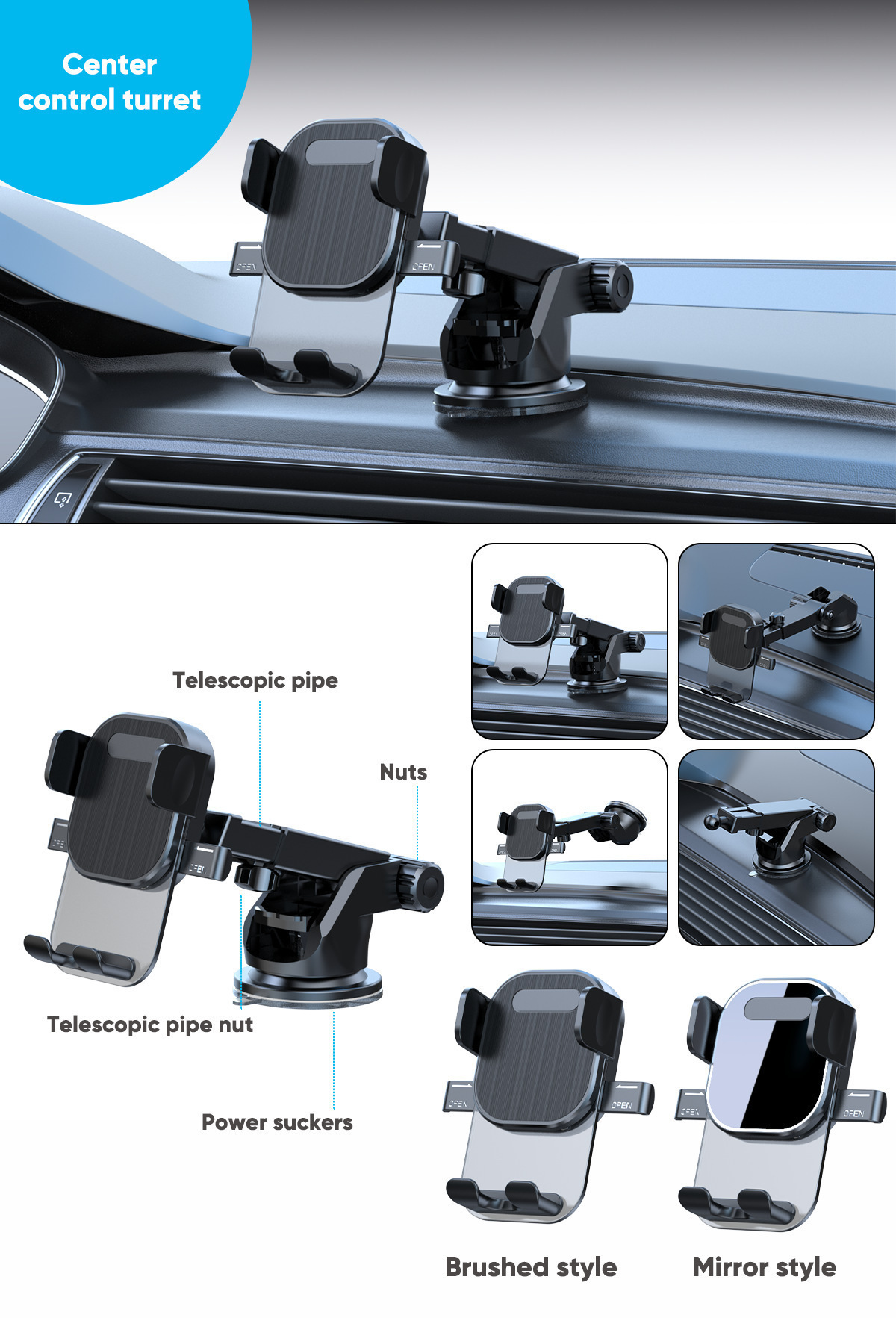 New cross-border pull-down dashboard suction cup navigation phone holder with automatic locking for car air vents