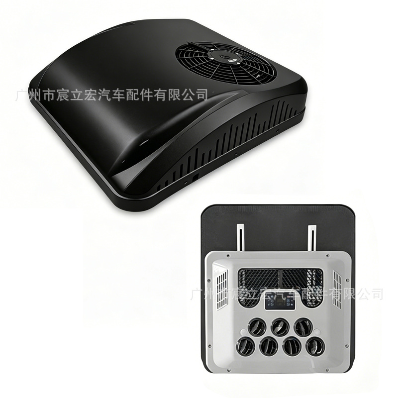 Black model integrated parking electric air conditioner 12V/24V for heating and cooling in trucks, RVs, construction vehicles, and cars