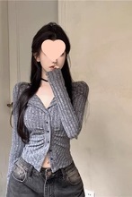 设计小众设计感甜酷辣妹开衫长袖针织衫女秋季刺绣显瘦上衣衬衫女