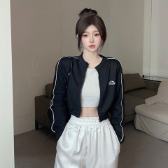 纯欲辣妹运动风休闲短款立领拉链小个子外套女春秋季复古开衫上衣