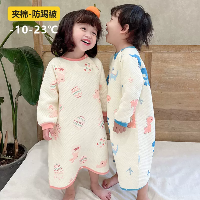 儿童睡袋秋冬季加厚夹棉宝宝哈衣式防踢被婴儿连体睡衣中大童长袖