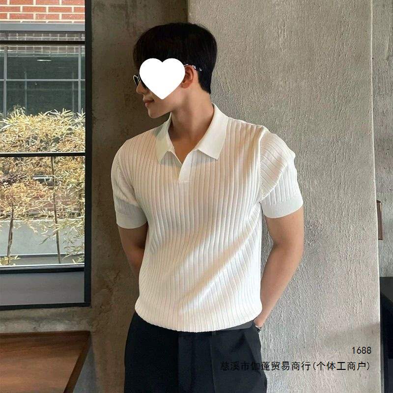 2026 New Summer Short-Sleeve Thin Men's T-Shirt Polo Shirt with Lapel, Fashionable Short-Sleeve Slim Fit Men's Base Layer Shirt