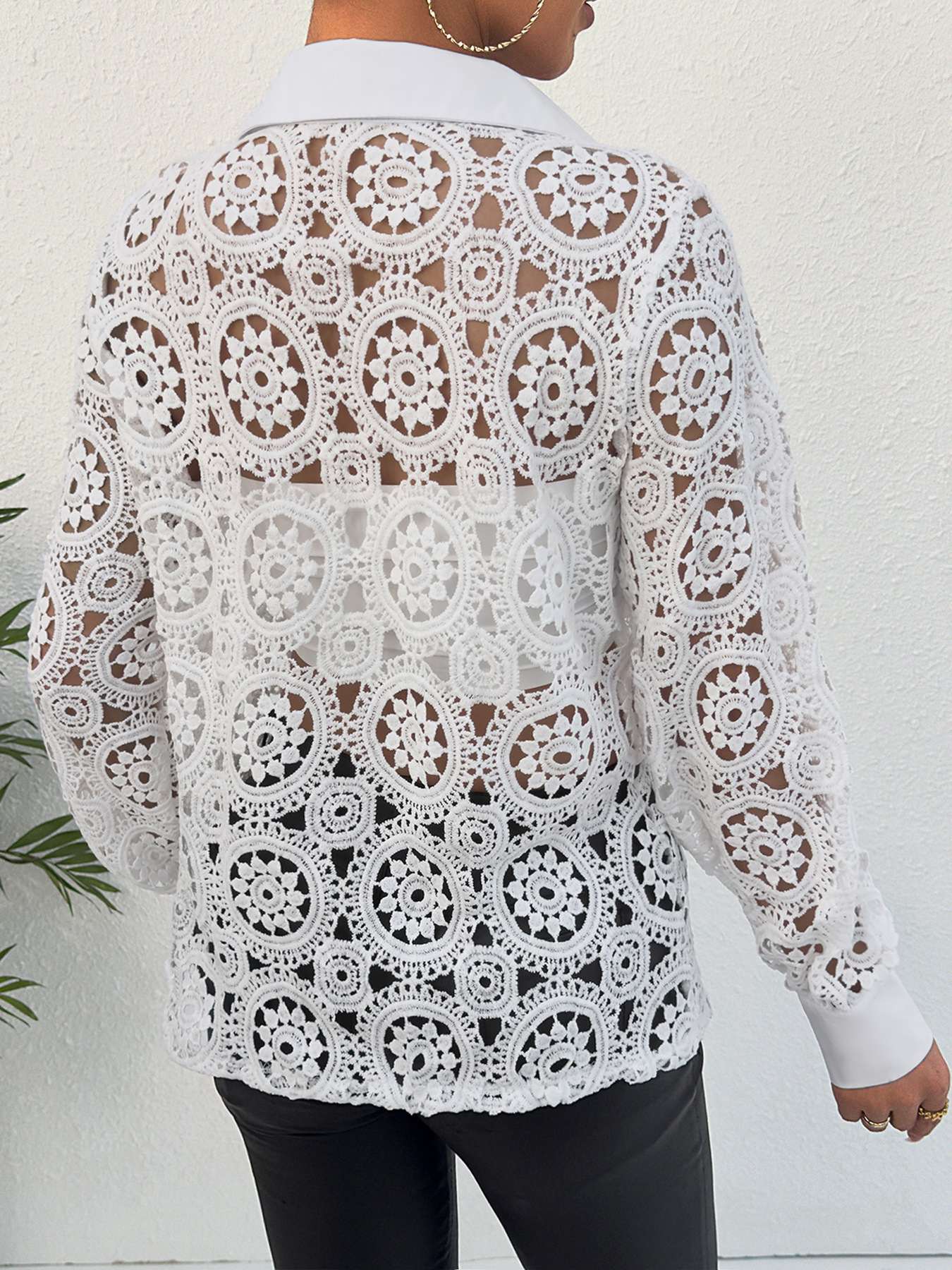 Women's Long Sleeve V Neck Lace Shirt Blouse Fashion Top_ecoleips.com