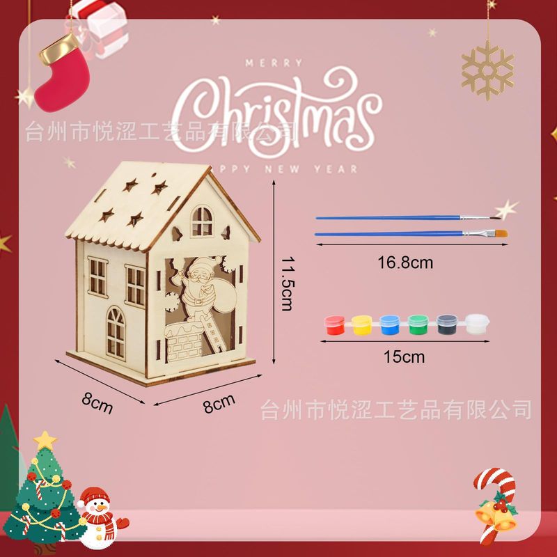 クリスマス装飾木製キャビンクリエイティブクリスマスツリー装飾子供の DIY 落書き 3D クリスマスハウス|undefined