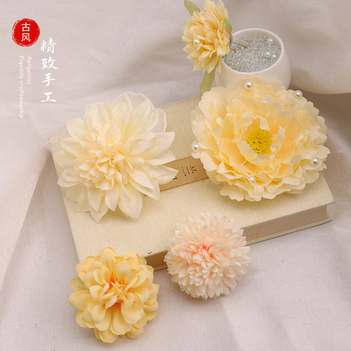 Gothic Chinese Hanfu Headpiece, Bamboo Style Silk Flower Hair Accessories, Handmade Hairpins for Photoshoots and Performances, Simulated Flowers