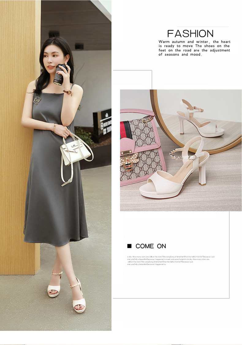 Sandal cao gót hở mũi nữ đế chống nước gót 8 cm mùa hè 2025 — GQ 5439 màu be cao gót 8 cm, GQ 5439 màu đen gót cao 8 cm chi tiết 4
