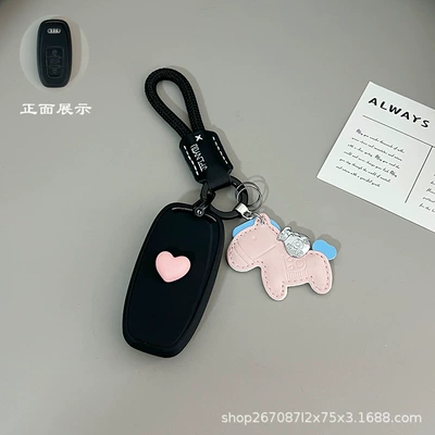 Case, Q5L Shell, A3L Holder, A5 Case, Car key bag - type-b-skin-feeling-black-pink-heart-sticker-black-leather-headband-pink-money-horse