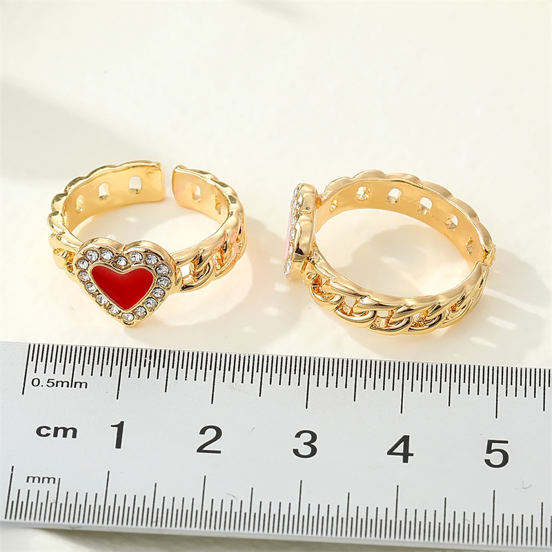 Simple Rhinestone Dripping Oil Heart Geometric Open Ring Female display picture 2