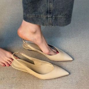 2025 New French Elegant Low-Heeled Open-Back Shallow Pointed-Toe Sandals for Women Versatile Shallow Commuting Work Closed-Toe Shoes