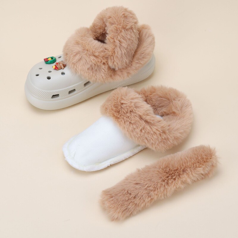 Plush-Lined Clogs with Removable Fur Covers, Winter Cotton-Lined Warm Women's Fur Slippers, Men's Cotton Covers, Washable