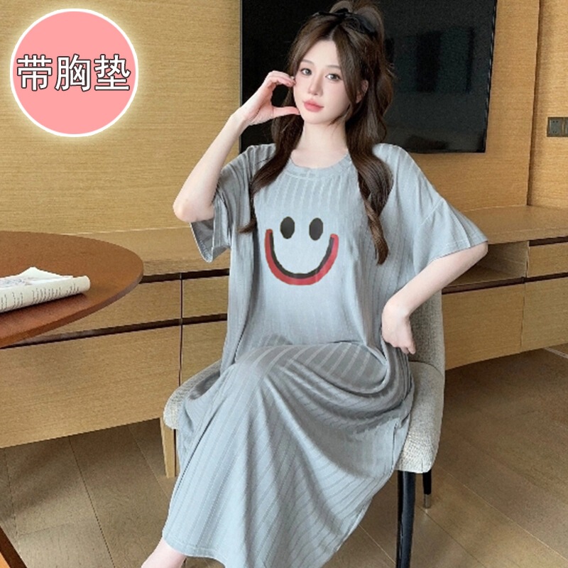 Foreign Trade Cross-Border Influencer Live-Stream Pajamas for Women, Summer Short-Sleeve Loose Nightgown with Chest Pads, Plus Size 150kg Loungewear Foreign Trade Cross-Border Influencer Live-Stream Pajamas for Women, Summer Short-Sleeve Loose Nightgown with Chest Pads, Plus Size 150kg Loungewear