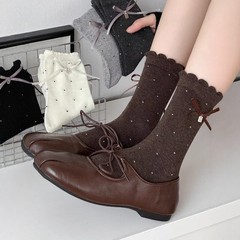 咖色袜子女韩系蝴蝶结甜美可爱中筒袜秋天美拉德风配小皮鞋堆堆袜
